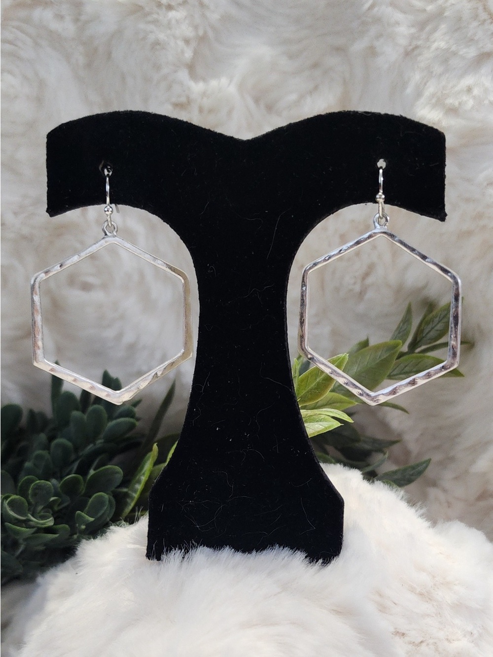 Silver Hexagon Drop Earrings - Women's Jewelry